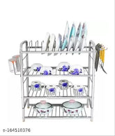Stainless steel 4-shelf kitchen rack, dish & cutlery stand, modular design, 31x24 inches